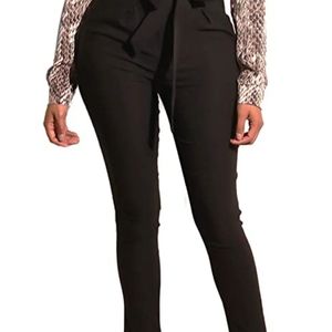 Ohvera Women's All Occasions Paper Bag Waist Pants Trousers with Tie Pockets